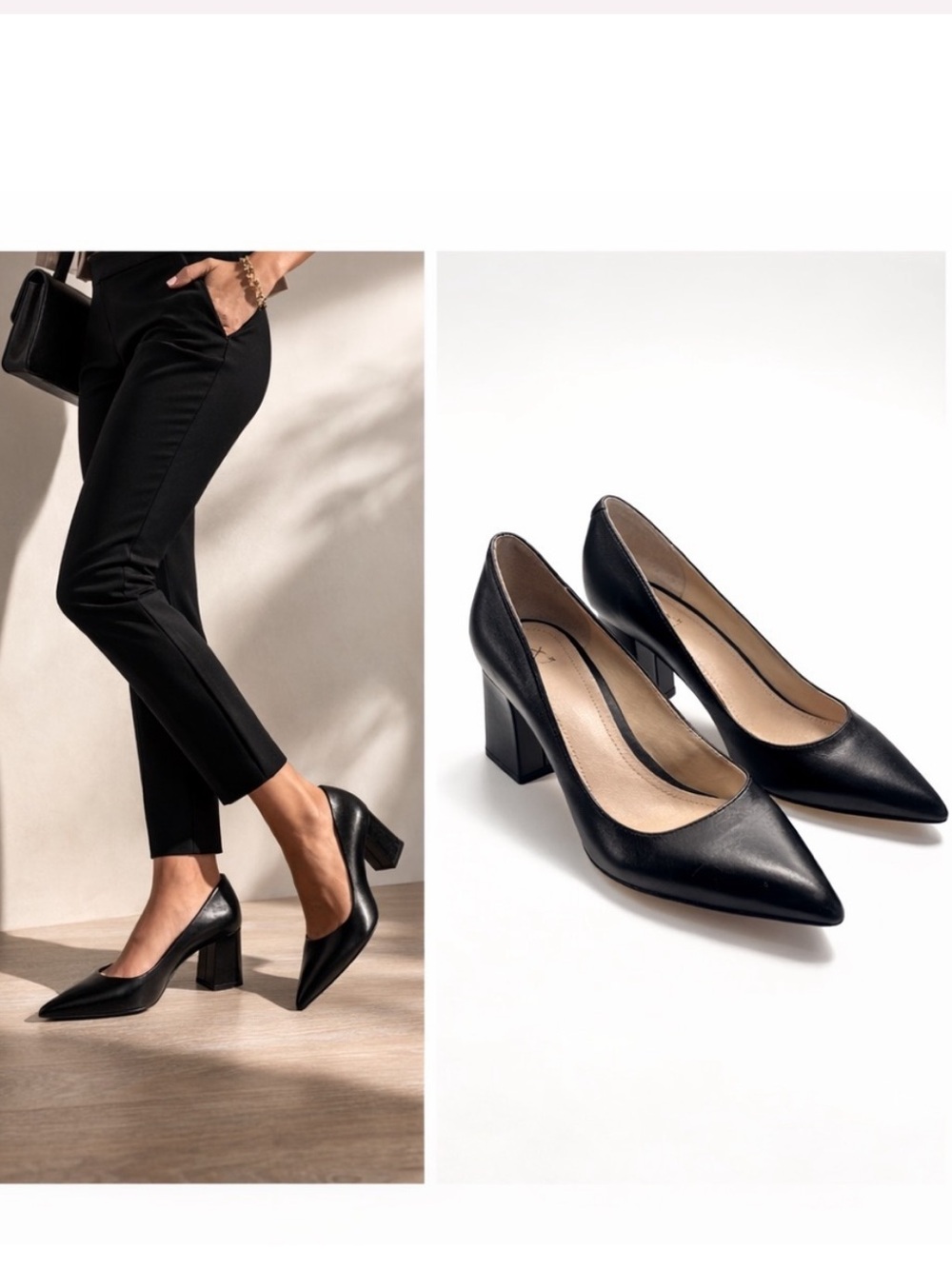 Marc Fisher LTD | Black Leather Pointed Toe Block Heel Pumps | Size 8